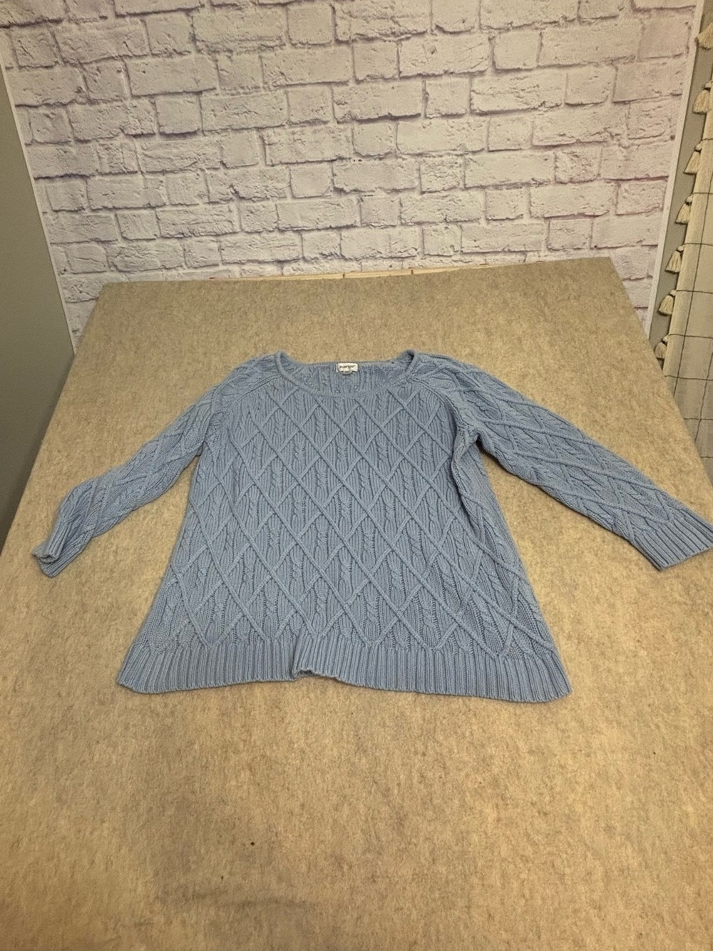 Avenue Light Blue Cable-Knit Crewneck Sweater
